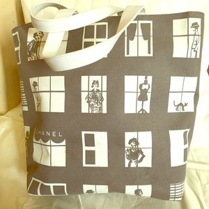 Chanel Windows Gray & Ivory Canvas Tote